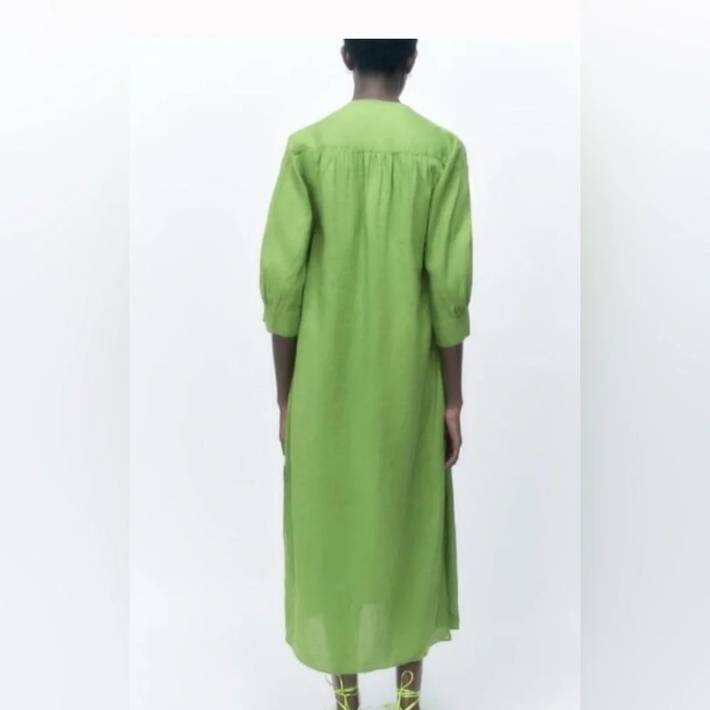 ZARA 100%LINEN MIDI DRESS - Picture 2 of 6